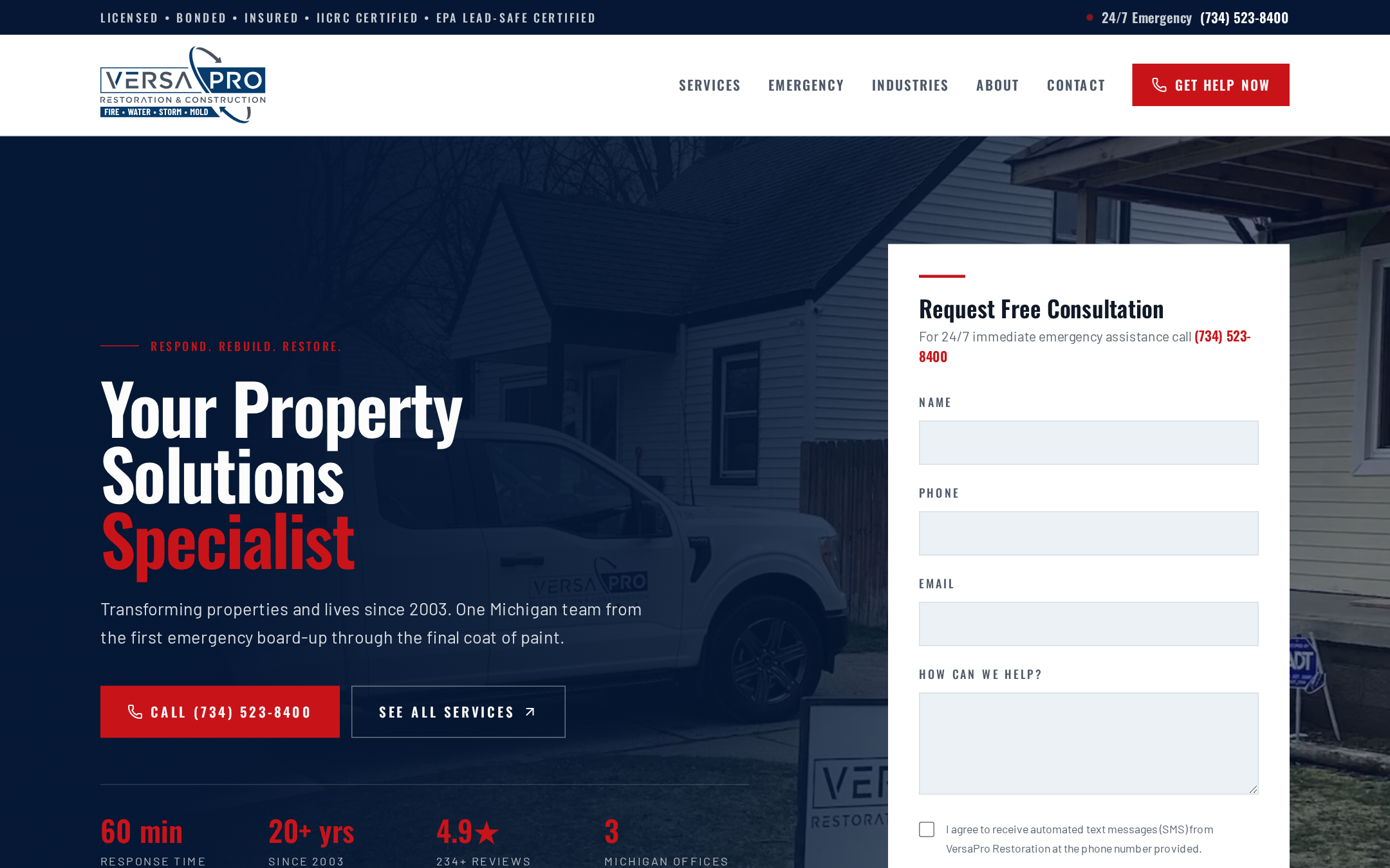 VersaPro Restoration & Construction website redesigned by SiteBop
